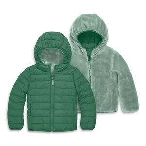 Primary Kids Reversible Fleece Puffer Jacket in Chive Cactus